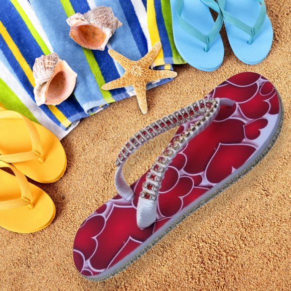 Women's Luxury Flip Flops with hearts, crystals and rhinestones, all occasions. - Picture 8 of 17